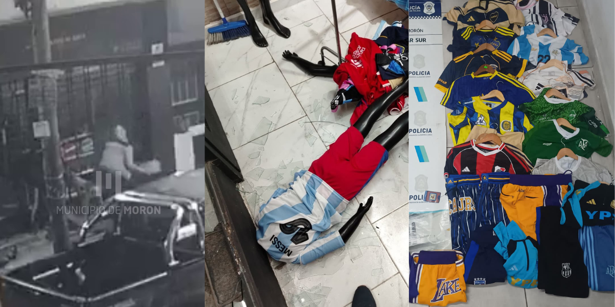 Castelar: quedaron grabados robando un local de ropa y los detuvieron