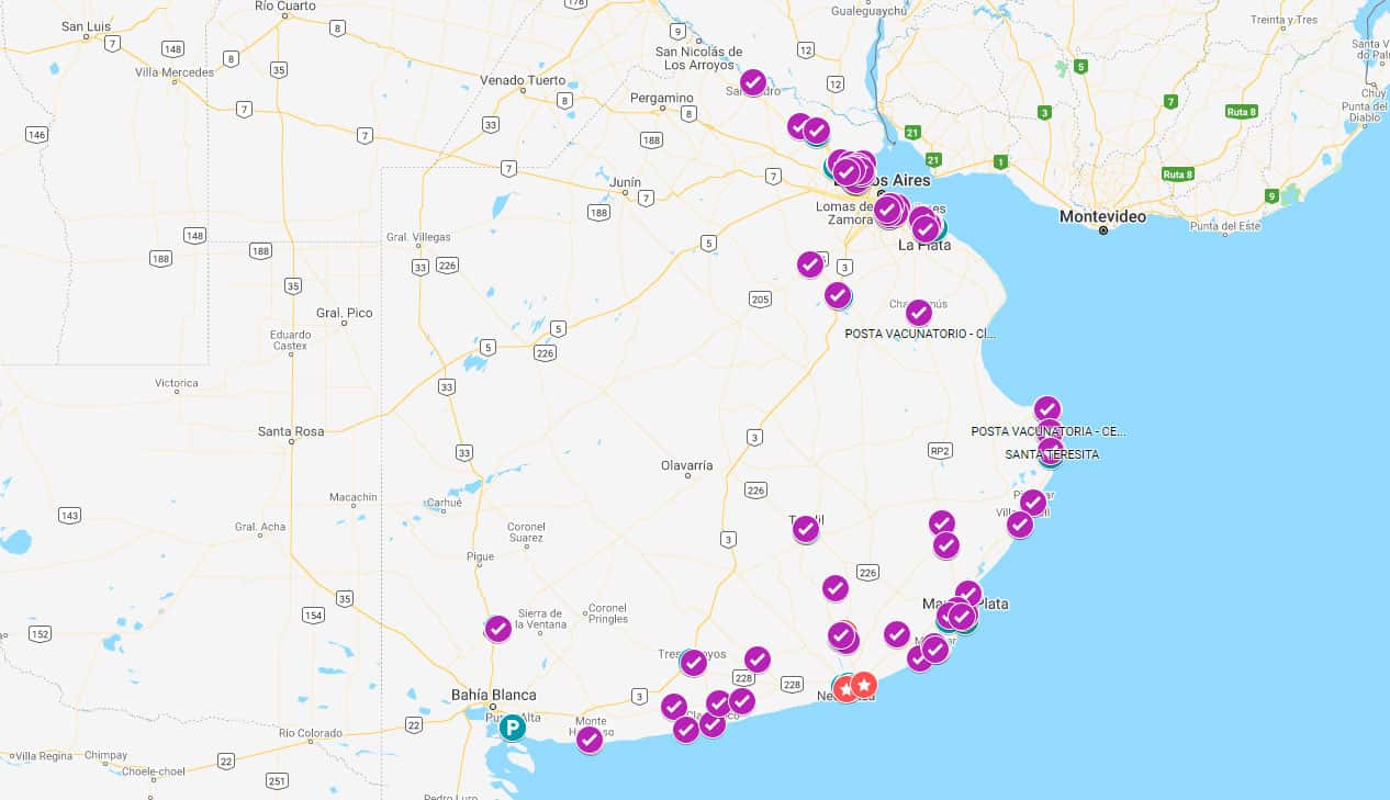 Crearon un mapa con los lugares de testeo y vacunación en la Costa Atlántica