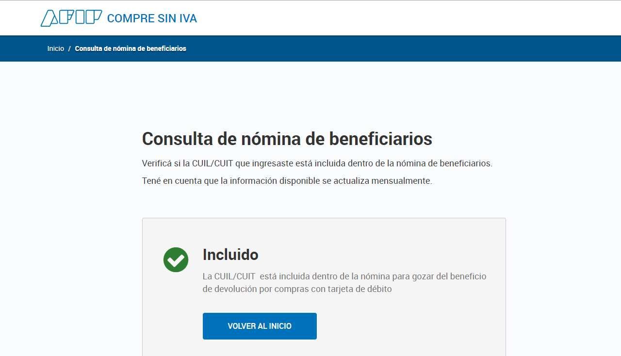 LA AFIP permite consultar si una persona está habilitada para la devolución del IVA,