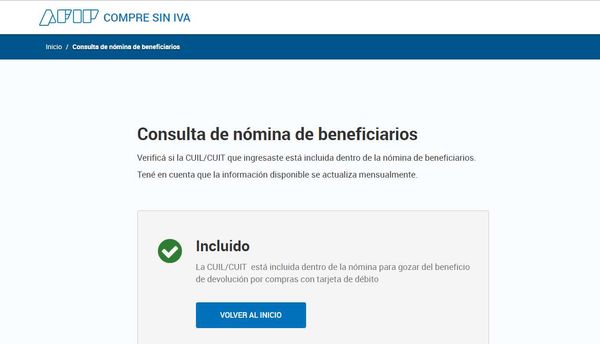 LA AFIP permite consultar si una persona está habilitada para la devolución del IVA,